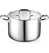 Cook N Home Stainless Steel Stockpot 8 Quart, Tri-Ply Clad Stock Pot with Glass Lid, Silver