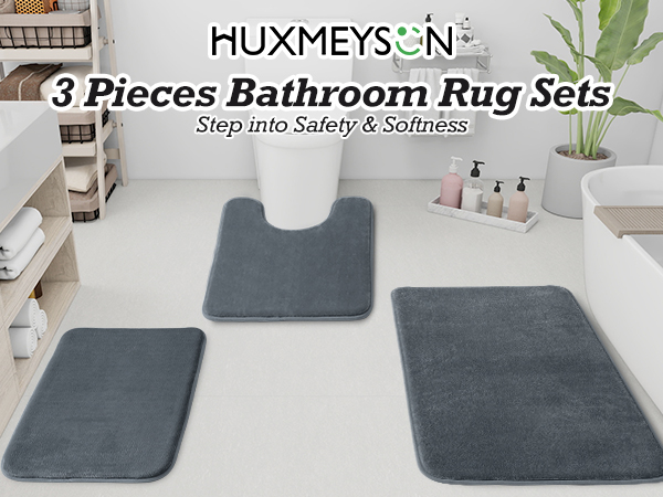 HUXMEYSON 3 Pieces Bathroom Rug Sets
