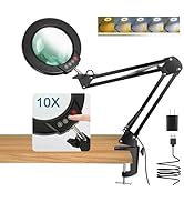 10X Magnifying Glass with Light and Clamp, Real Glass Stand Lighted Magnifier, 5 Color Modes Step...
