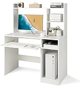Tangkula White Desk with Hutch, Home Office Desk with Keyboard Tray, CPU Stand, Modern Laptop PC ...