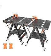 LARBANKE Combined Portable Folding Work Table,2-in-1 Sawhorse &amp; Workbench,Waterproof Workbench wi...