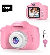 PROGRACE Kids Camera for Girls Ages 3-8 - Easy to Use Toddler Digital Video Camera with 28 Fun Fr...
