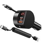 78W Retractable USB C Car Charger, OKRAY 3-Port 12v Cigarette Lighter Car Adapter with Type C PD3...