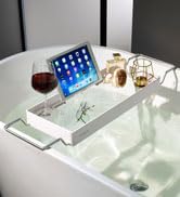 simpletome Bathtub Tray Expandable, Floating Clear Acrylic with Aluminum Alloy (White)
