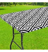 Smiry Rectangle Picnic Table Cloth, Waterproof Elastic Fitted Outdoor Tablecloths for 6 Foot Tabl...