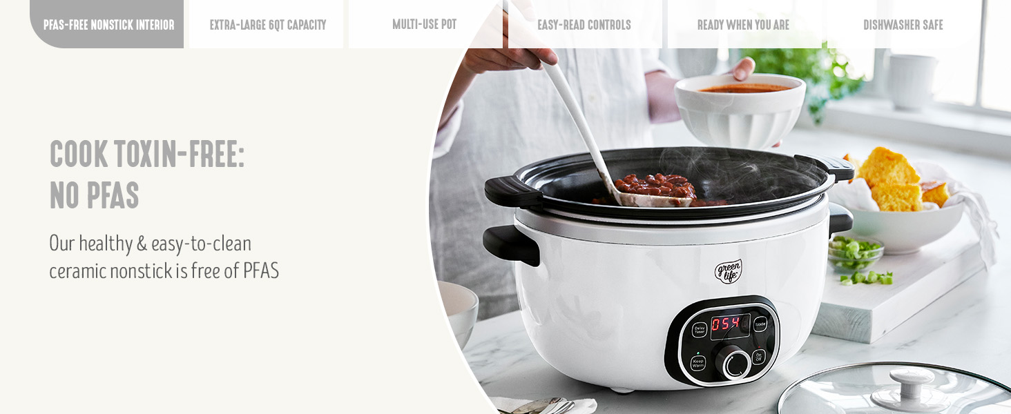 GreenLife, Ceramic Nonstick, PFAS-Free, Non-Toxic, Slow Cooker, Electrics