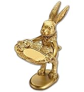 FANTESTICRYAN Small Bunny Statue Decor Jewelry Tray, Cute &amp; Retro Golden Ornament Easter Rabbit F...