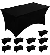 Fixwal 6FT Black Table Cloth Rectangle Tables, 10 Pack Spandex Table Cloths for 6 Foot Rectangle ...