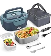 WisaKey Electric Lunch Box Food Heater, 60-80W Heated Lunch Box for Adult, 12V 24V 110V Portable ...