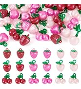 Sparkeads 36 Pcs Pink Fruit Resin Charms Resin Cute Sweet Strawberry Apple Cherry Charms Tiny Foo...