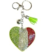 Evenchae Sparkling World Flag Keychain | Plush Heart Bag Charm - Handbag Backpack Luggage | Gift ...