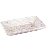 PEMAR 12"x7" Mother of Pearl Decorative Tray with Raised Edge for Coffee Table Perfume Living Roo...