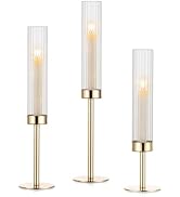 Hatende Gold Hurricane Candle Holders,Glass Taper Candle Holders,Hurricane Candlestick Holder for...