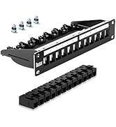 PBAEGAV Patch Panel 12 Port with 12 Pcs Cat6 Keystone Jack 10G Support with Removable Back Bar 1U...