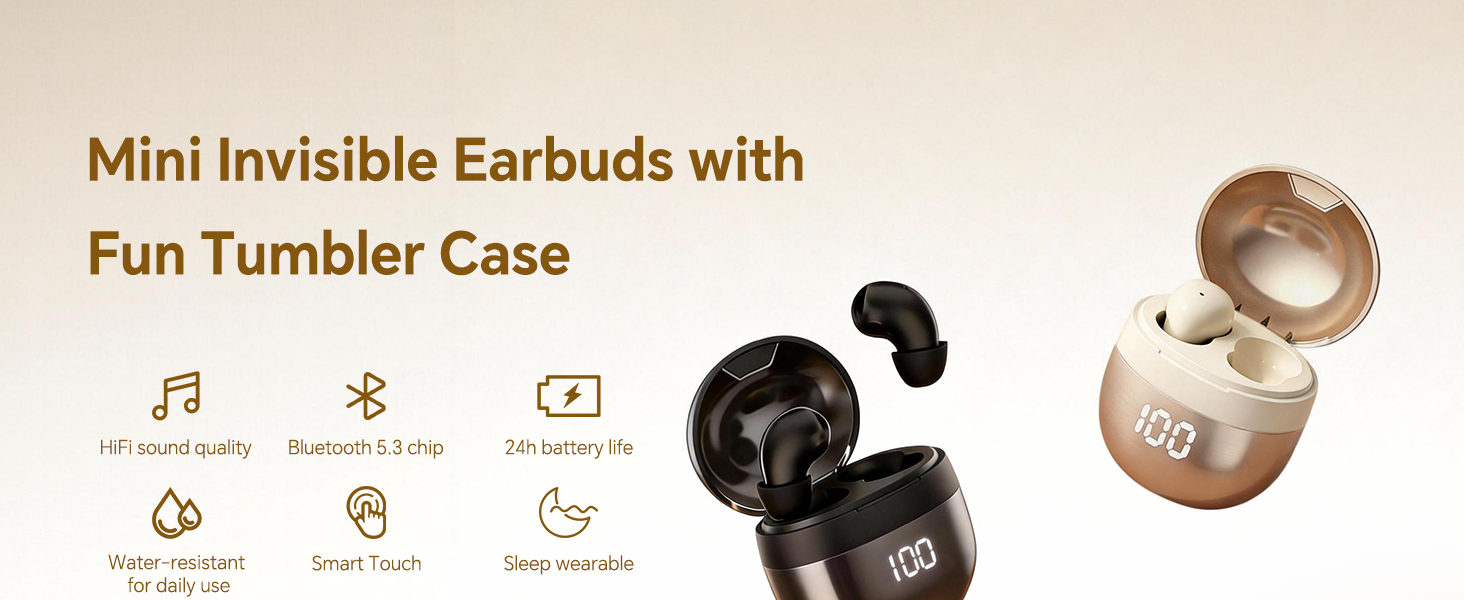 Mini Invisible Earbuds with Fun Tumbler Case