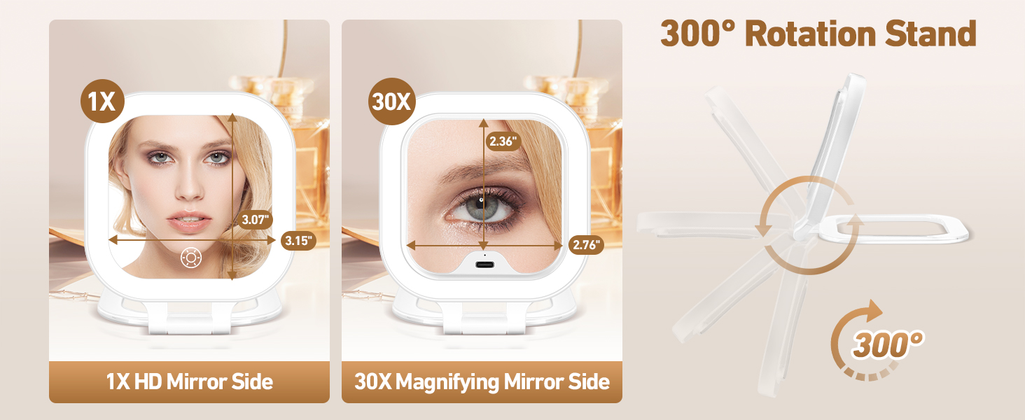Travel mirror with light