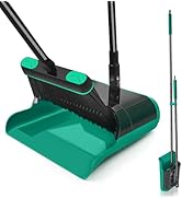 JEHONN Broom and Dust Pan, Upgraded Large Foldable Dustpan with Comb Teeth, 53.5 inches Long Hand...