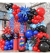 Black Red and Blue Balloons Arch Garland Kit, 106pcs Spider Theme Balloon Arch Kit with Starburst...
