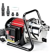 Water Transfer Garden Pump, 1.6 HP 1000GPH Portable Electric Shallow Well Jet Pump, Stainless Ste...