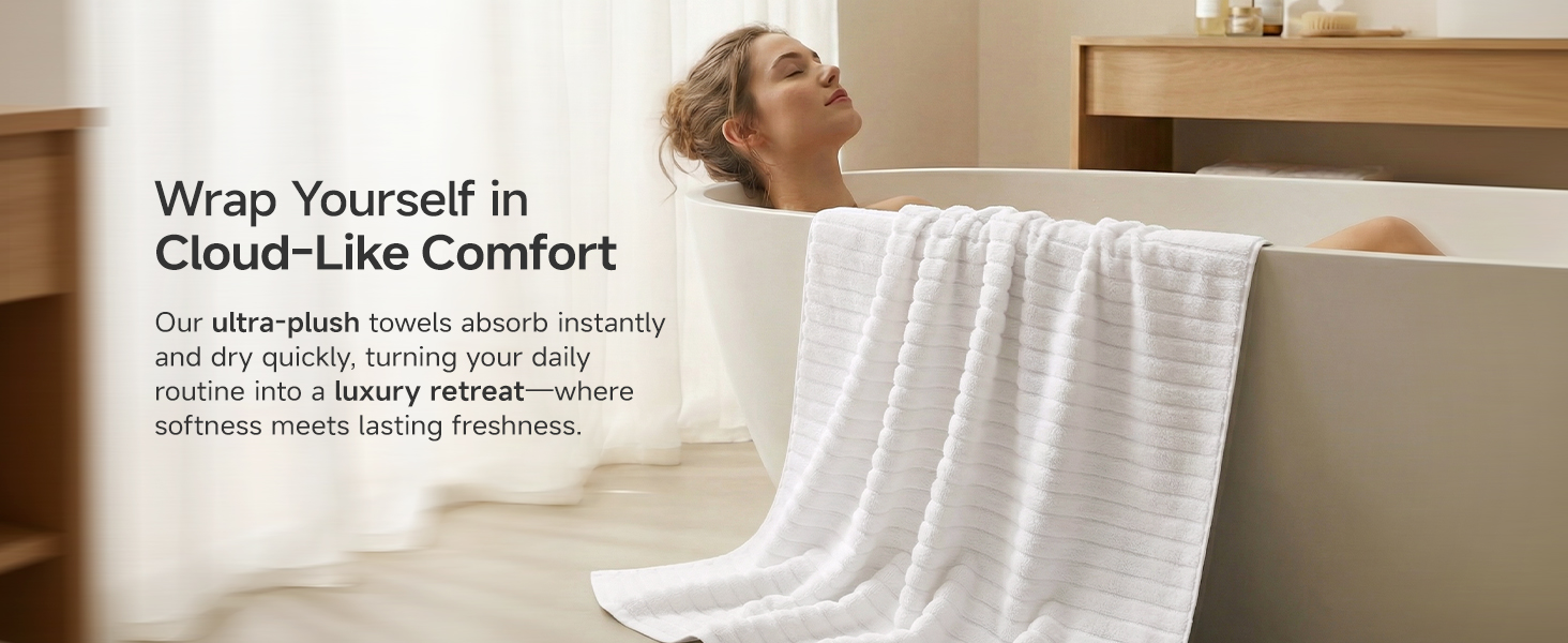 Large White Bath Towel Set of 2