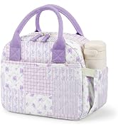 WOBAGMEN Quilted Lunch Box for Women,Cute Floral Insulated Lunch Tote with Front Zipper Pocket, A...