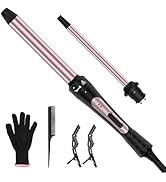 2 in 1 Curling Iron Wand Set - 0.35" &amp; 1" Interchangeable Ceramic Barrels for Tight Curls &amp; Waves...