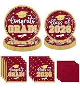 200Pcs Graduation Plates and Napkins - Congrats Grad Class of 2026 Themed Tableware Set Serves 50...