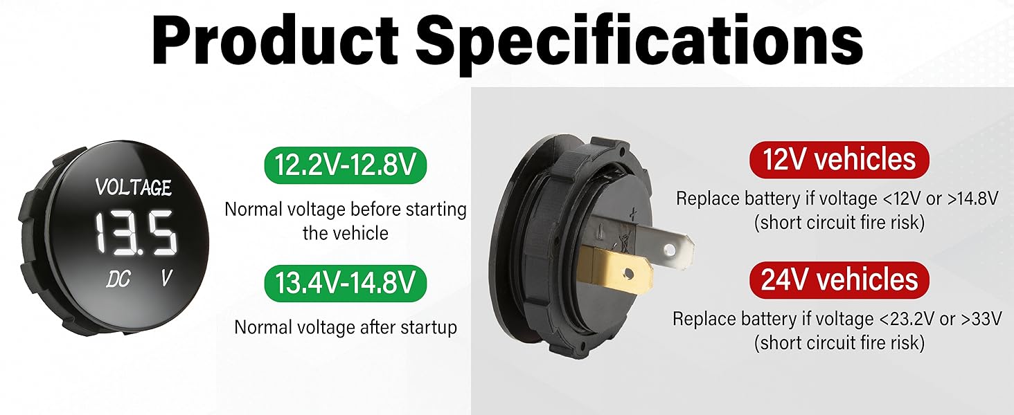 DC 12V 24V Volt Meter