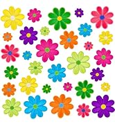 32Pcs 4 Sizes Daisy Flower Iron on Patches Vibrant Floral Embroidery Applique Patch for Clothes J...