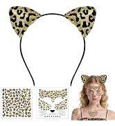 Voiiake Cheetah Leopard Ears Headband with Face Stickers Tattoos - Cheetah Costume Women, Leopard...