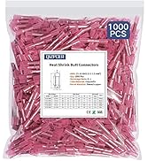 1000 Pcs Red Heat Shrink Butt Connectors, 22-16 AWG Marine Grade Insulated Crimp Wire Connectors,...