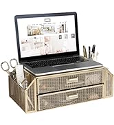 BLU MONACO Gold Monitor Stand with Drawer – Computer Monitor Riser with Storage – Laptop Stand fo...