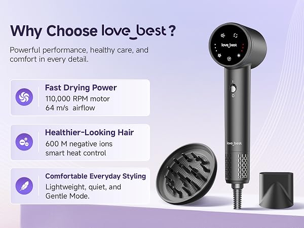 love best hair dryer with fast drying, ionic care, and comfortable styling features