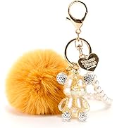 YOU WIZV Kawaii Cute Bear Keychain for Women, Bling Gummy Teddy Bear Pom Pom Key Chain Girly Wris...