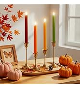 AnyDesign 4Pcs Fall Flameless Taper Candles Orange Brown Yellow Green Battery Operated Candlestic...