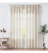JINCHAN Linen Curtains for Living Room Reversible Shabby Chic Ruffle Farmhouse Curtains Rod Pocke...