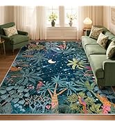 Lahome Midnight Jungle Green Rug, Washable Rugs 5x7 for Bedroom Aesthetic, Soft Animal Print Offi...
