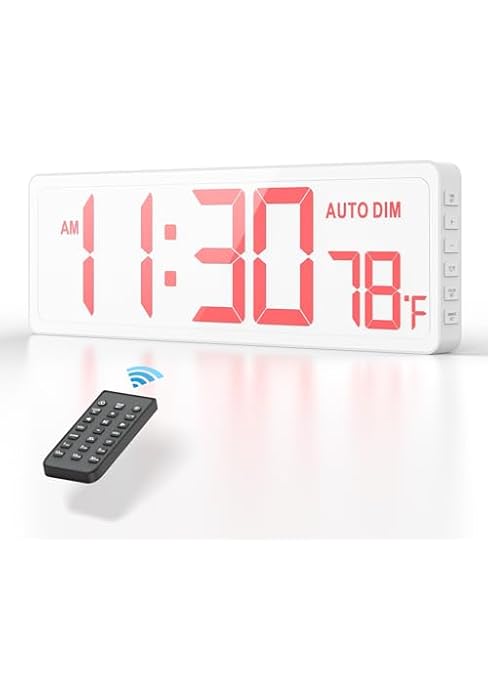 REACHER 16.5" Large Digital Wall Timer Clock, Countdown/up, Remote Control | Auto dimmer, tempera...