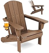 SERWALL Folding Adirondack Chair, Reclining Adirondack Chair with Cup Holder, Adjustable Adironda...