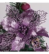 RECUTMS 10 Packs Christmas Glitter Poinsettia Flowers Artificial Christmas Flowers Decorations We...