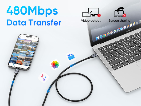 Fast 480Mbps USB-C Cable, Quick File &amp;amp; Photo Transfer
