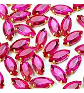 50Pcs Sew on Rhinestones 9x18 mm Flatback Glass Rhinestones Horse Eye Rhinestones with Gold Claw ...