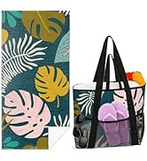 zcyxuuw Beach Bags Beach Towel Set, Palm leaves Personalized Tote Bag Towel for Women Travel Birt...