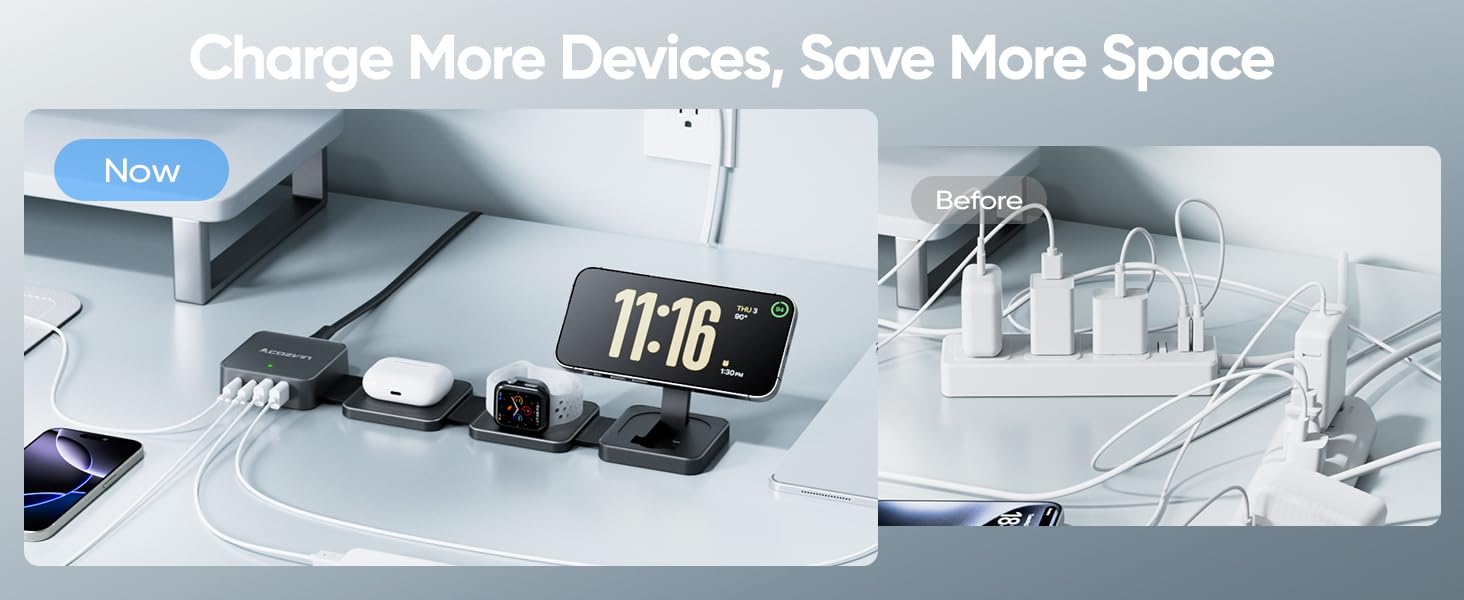 Wireless Charging Station for Apple Devices, Foldable Magnetic Wireless Charger