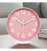 JENLYSTIME 8 Inch Vibrant Pink Modern Wall Clock – Silent Non-Ticking, Bold 3D Numbers, Precise Q...