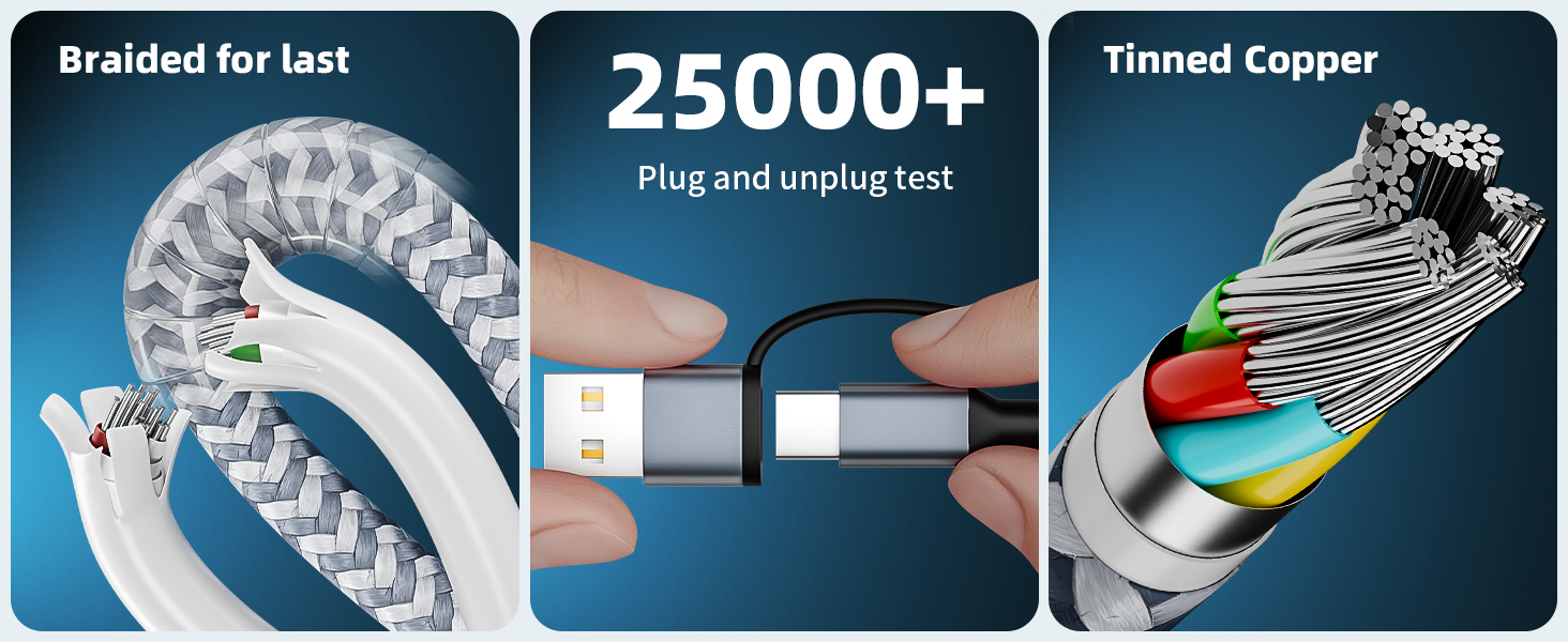 Travel Essentials 3 in 2 Charging Cable 2Pack 5FT