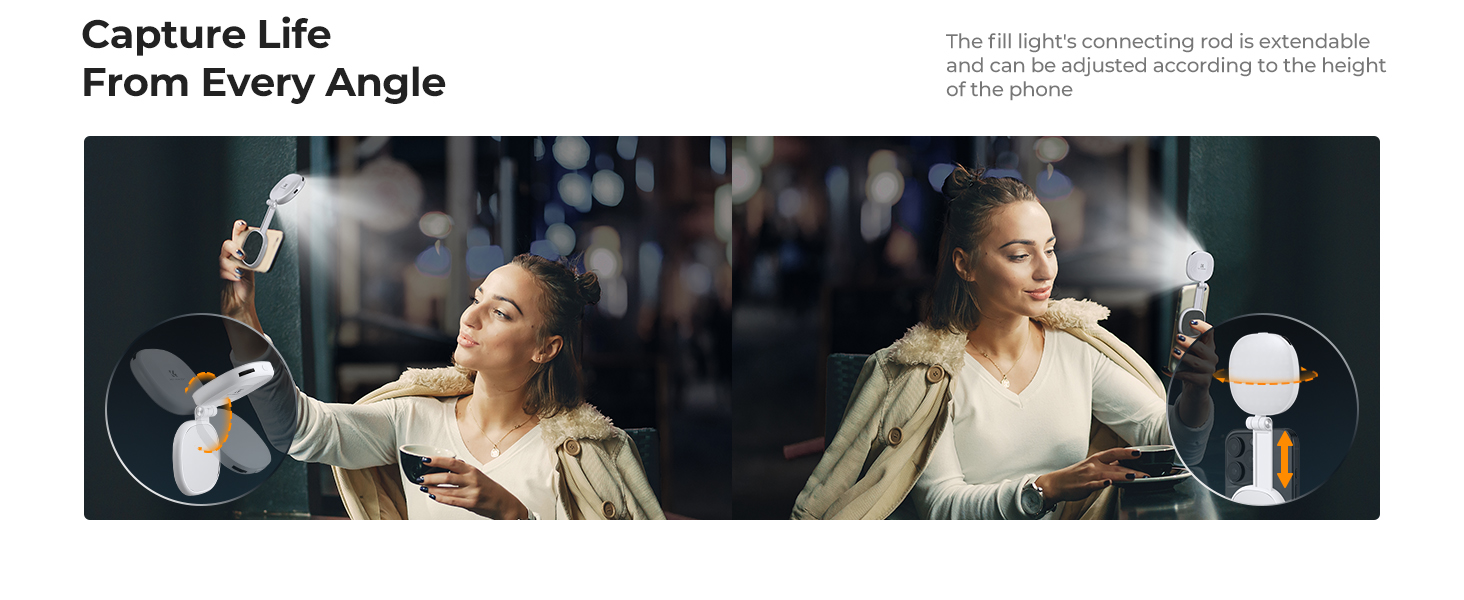 Text visible: 'Capture Life', 'From Every Angle'. Dynamic action shots showing movement and activity in low-light or stage lighting conditions.