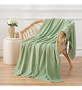 Puncuntex Flannel Fleece Throw Blanket Saga Green 50"×60",Super Soft Plush Cozy Blanket with 3D J...