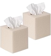 2 Pack Tissue Box Cover Beige, Square Aesthetic Cube Tissue Box Covers, Decorative Napkin Box Hol...