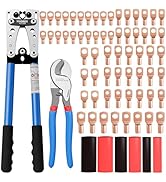 Tivorex Battery Cable Lug Crimping Tool for AWG 8-1/0 Electrical Lug, with Cable Cutter 64pcs Rin...